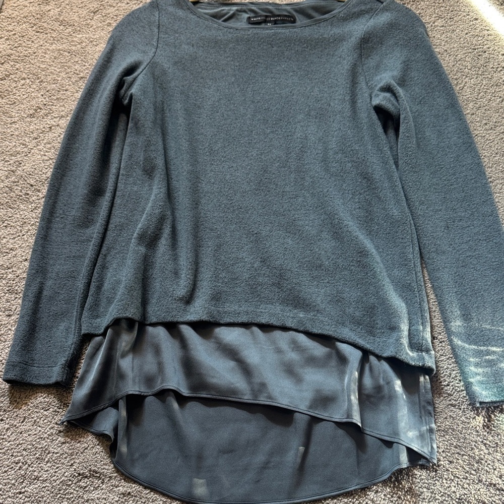 White House Black Market Blue-ish Grey Long Sleeve Top